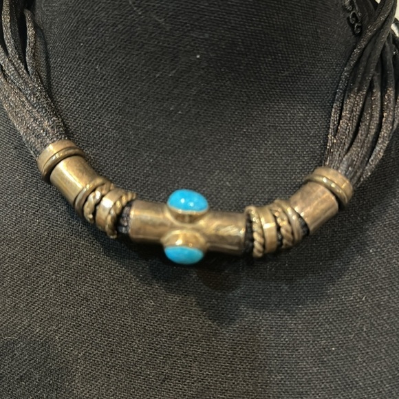 Turquoise Sterling Silver Native American Signed Necklace - Picture 3 of 9